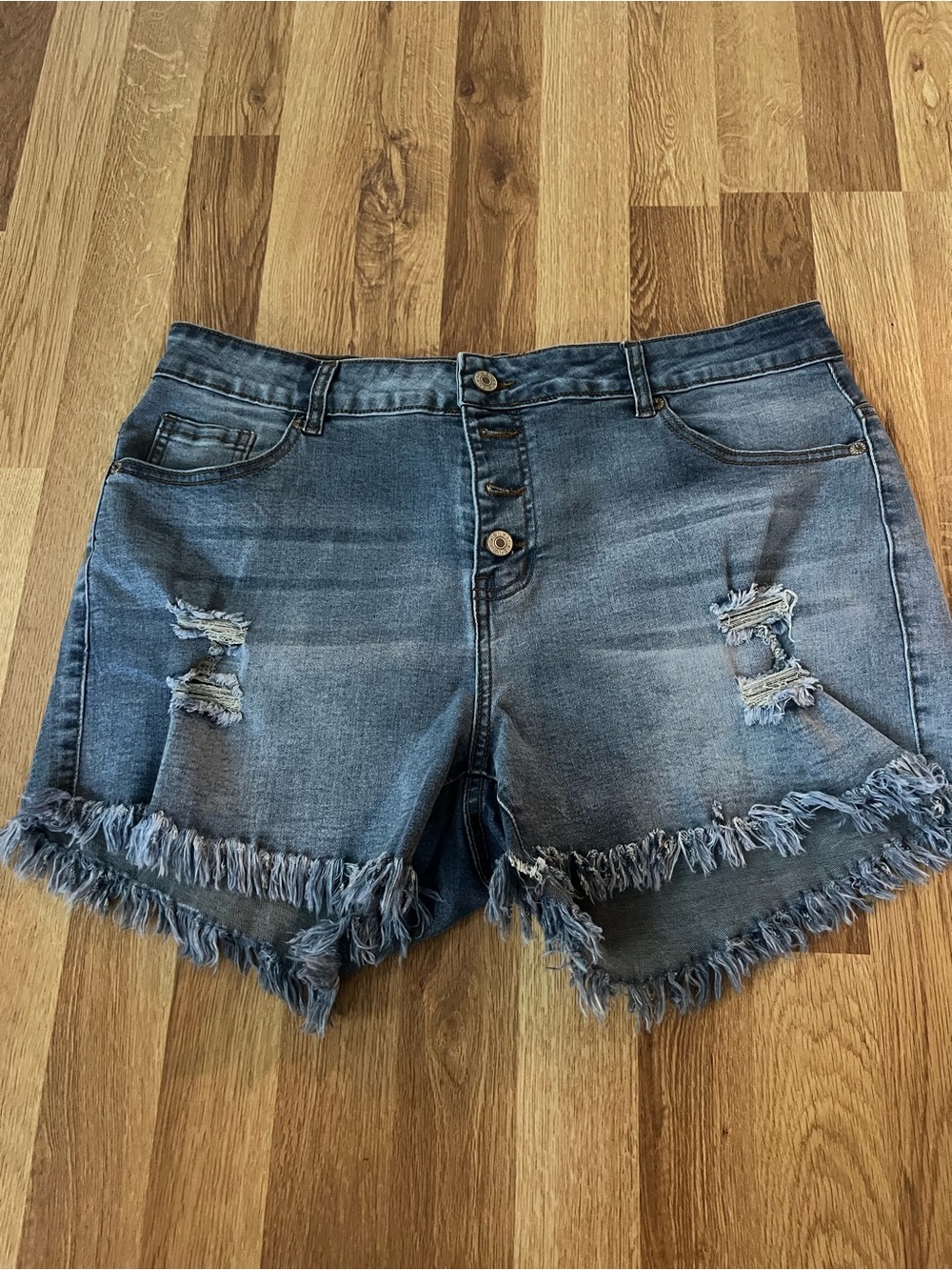 Distressed Frayed Hem Denim Shorts - Blue